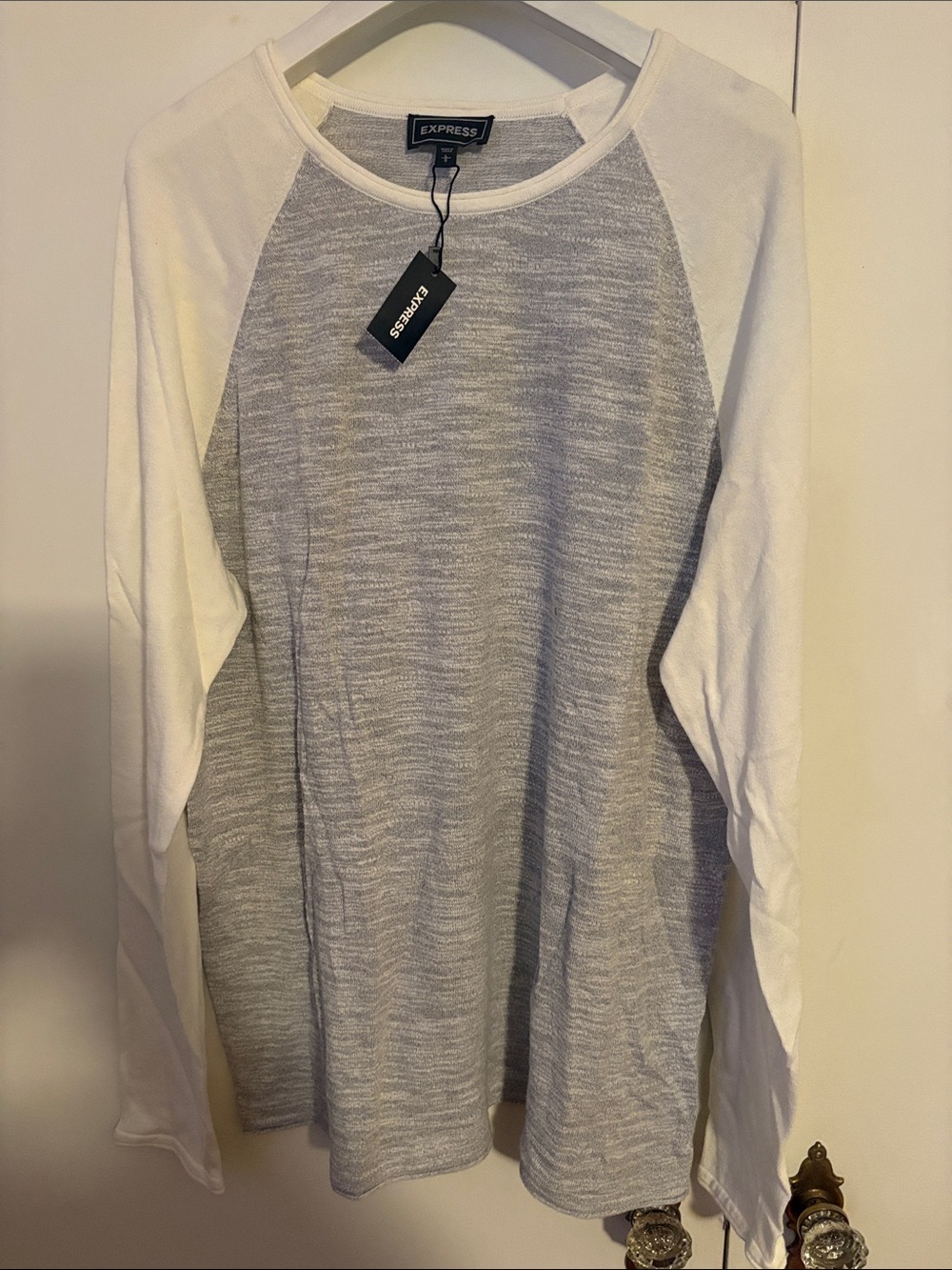 Express Two-Tone Gray Heather & White Raglan Long Sleeve Top